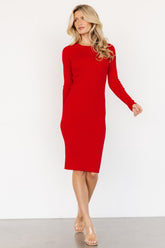 Mavis Ribbed Midi Dress | Red